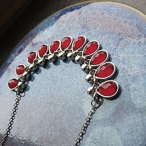 Charming Charlie Red and Silver Teardrops Necklace